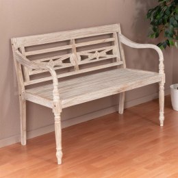 DIVERO 2-osobowa ławka ogrodowa - 119 cm, teak, biały shabby