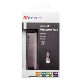USB (3.1) hub 5-port, 49141, szara, délka kabelu 15cm, Verbatim, adapter USB C na USB C, 1x USB A, HDMI, ETHERNET