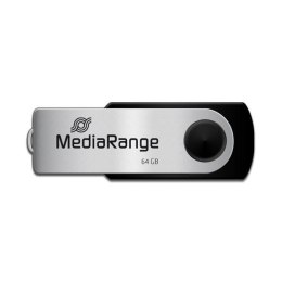 MediaRange USB flash disk, USB 2.0, 64GB, czarny, MR912, USB A, swivel / twister