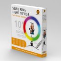 Lampa studyjna pierścieniowa Powerton 10 ", RGB LED, niska, regulacja barwy i intensywności światła, uchwyt telefonu i tripod