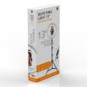 Lampa studyjna pierścieniowa Powerton 13", LED biały, duże, regulacja temepratury i intensywności światła, uchwyt telefonu i sta