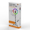 Lampa studyjna pierścieniowa Powerton 13", RGB LED, duże, regulacja barwy i intensywności światła, uchwyt telefonu i statyw