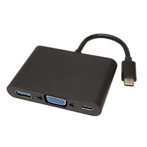 USB (3.1) Adapter, USB C (3.1) M-VGA F + USB A (3.0) F + USB C (3.1) F, 0, czarny, plastic bag, 2560x1600@60Hz, USB PD