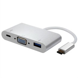 USB (3.1) Adapter, USB C (3.1) M-VGA F + USB A (3.0) F + USB C (3.1) F, 0, srebrny, plastic bag, 1920x1200@60Hz, USB PD