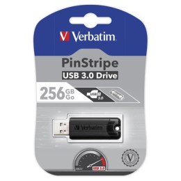 Verbatim USB flash disk, USB 3.0 (3.2 Gen 1), 256GB, PinStripe, Store N Go, czarny, 49320, USB A, z wysuwanym złączem