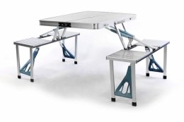 Składany stół alumiowy z zabudowanymi ławami