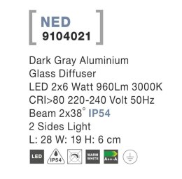 Oświetlenie Nova Luce Ned Wall, szare, 2 x 6 W