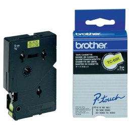 Brother oryginalny taśma do drukarek etykiet, Brother, TC-691, czarny druk/żółty podkład, laminowane, 7.7m, 9mm