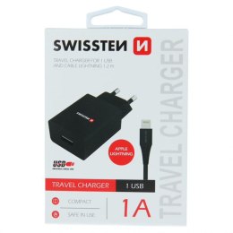 Zasilacz / sieciowy adapter SWISSTEN 5W, 1 port, USB-A, kabel Lightning Mfi, biały