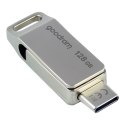 Goodram USB flash disk, USB 3.0 (3.2 Gen 1), 128GB, ODA3, srebrny, ODA3-1280S0R11, USB A / USB C, z obrotową osłoną