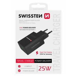 Zasilacz / sieciowy adapter SWISSTEN 25W, 1 port, USB-C, czarny