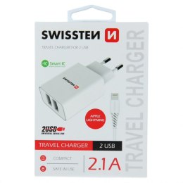 Zasilacz / sieciowy adapter SWISSTEN 10W, 2-portowy, USB-A, kabel Lightning Mfi, Smart IC