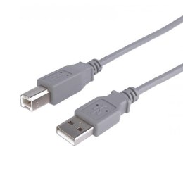 Kabel USB (2.0), USB A M - USB B M, 3m, szary, Logo, plastic bag, cena za 1 szt.