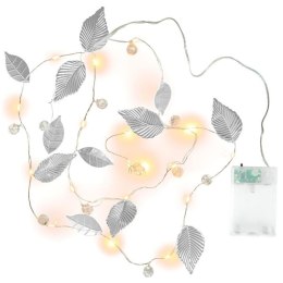 Oświetlenie perełki i srebrne listki, 20 diod LED, ciepła bi