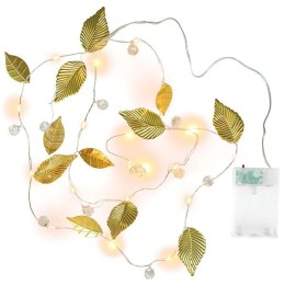 Oświetlenie perełki i złote listki, 20 diod LED, ciepła biel