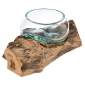 Misa ze szkła dmuchanego na drewnie tekowym, 10 cm